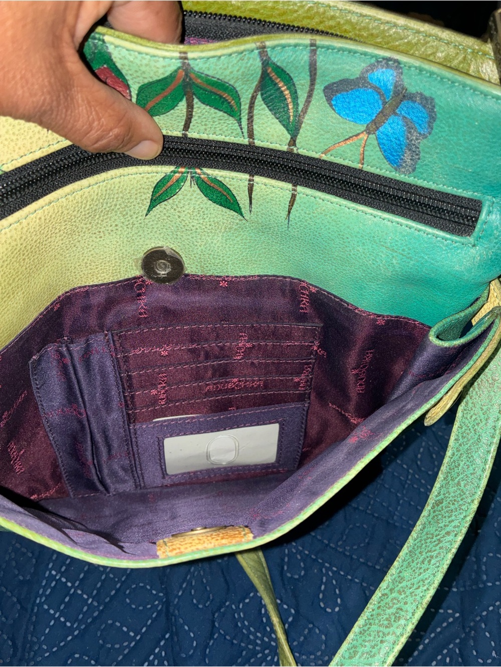 Anuschka Green Hand-Painted Floral Crossbody with Sunflower Motif - Picture 2 of 4